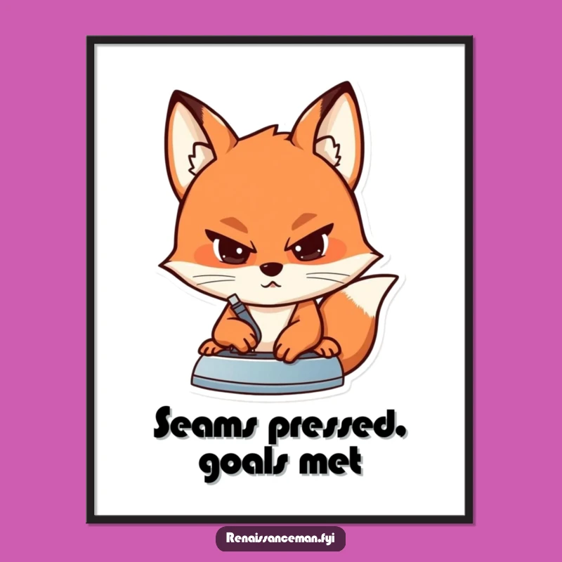 Funny Fox Sewing Poster: Determined Art Print for Precision Craftsmanship Lovers