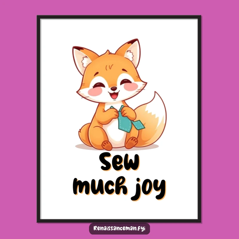 Funny Giggling Fox Stitching Poster: Hilarious Wall Art for Creative Spaces