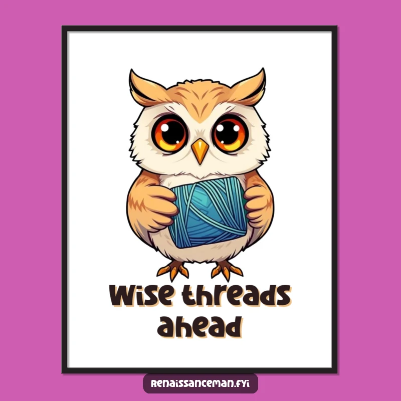 Funny Owl Sewing Poster: Wall Art for the Focused Creator