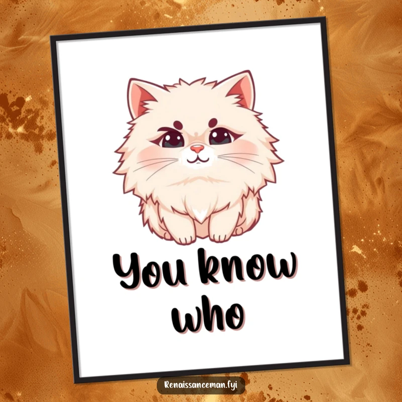 Funny cat poster, a fluffy cat with a judgmental raised eyebrow and a subtle smirk, exuding sass and humor.