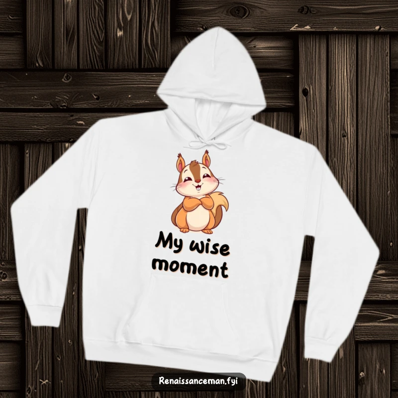 Funny hoodie with a delighted squirrel leaning back, arms crossed, exuding a knowing and confident look.