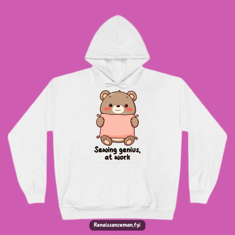 Cozy Funny Bear Sewing Hoodie: Warm Comfort for Proud Creators with a Smiling Bear