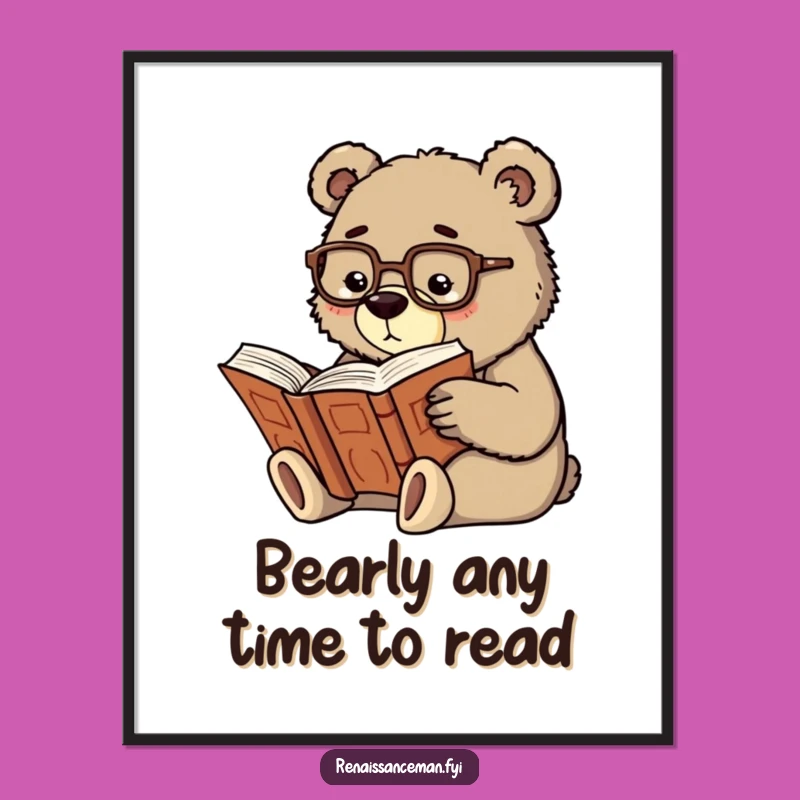 Free Printable Wall Art: Scholarly Bear Reading Humorous Digital Decor