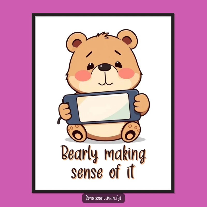 Free Printable Funny Bear Wall Art: Confused Tech Decor, Downloadable Gift