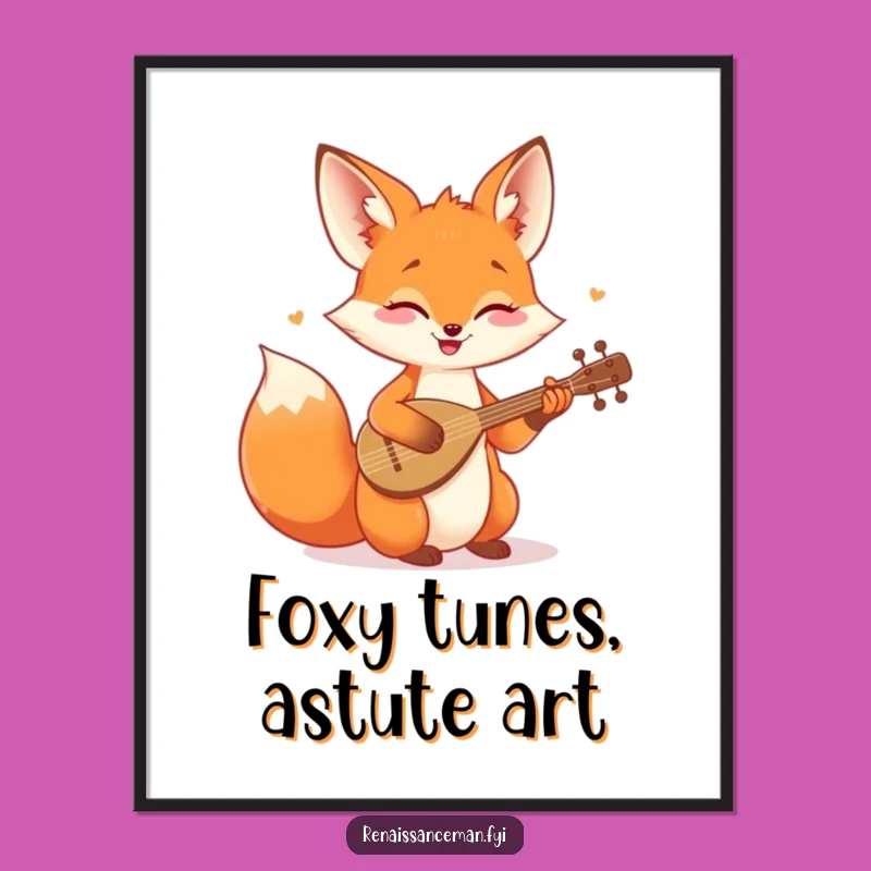 Free Printable Wall Art: Funny Cheerful Fox Playing Lute, Downloadable Musical Decor