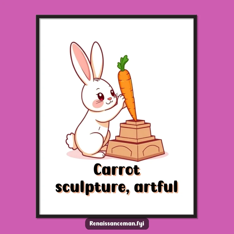 Free Printable Wall Art: Funny Clever Rabbit Sculpting Carrot Masterpiece, Downloadable Art