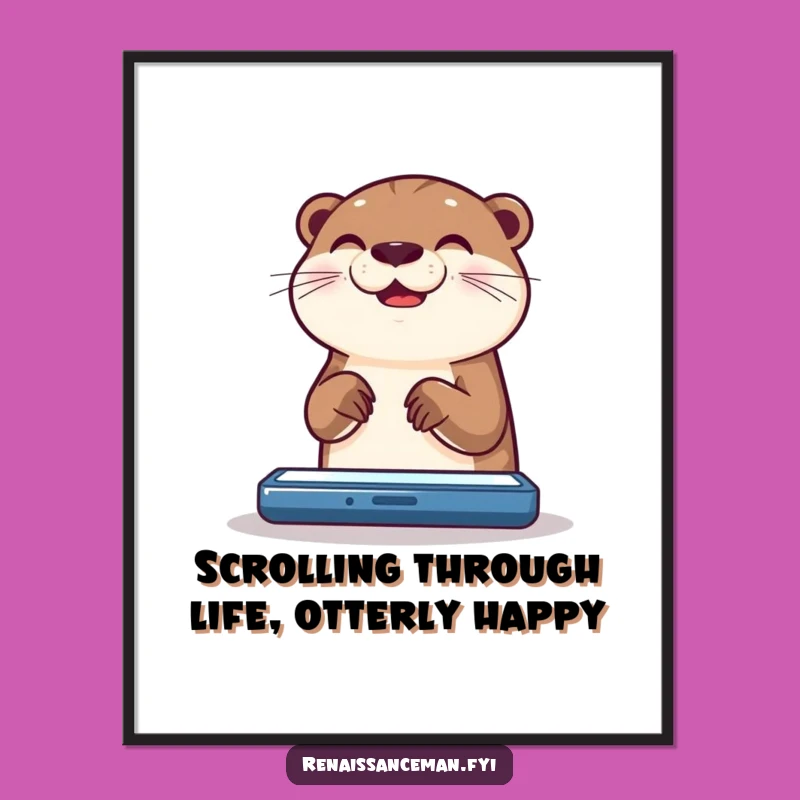 Funny Free Printable Wall Art: Otter Screen Addict - Humorous Downloadable Decor!