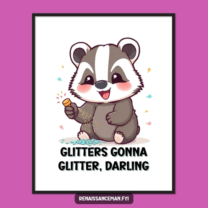 Free Printable Badger Wall Art: Funny Glitter Design Downloadable Art Gift