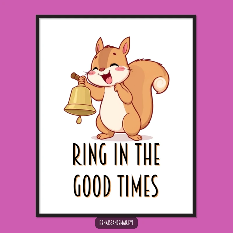 Funny Free Printable Wall Art: Squirrel Bell Ringer - Humorous Downloadable Decor