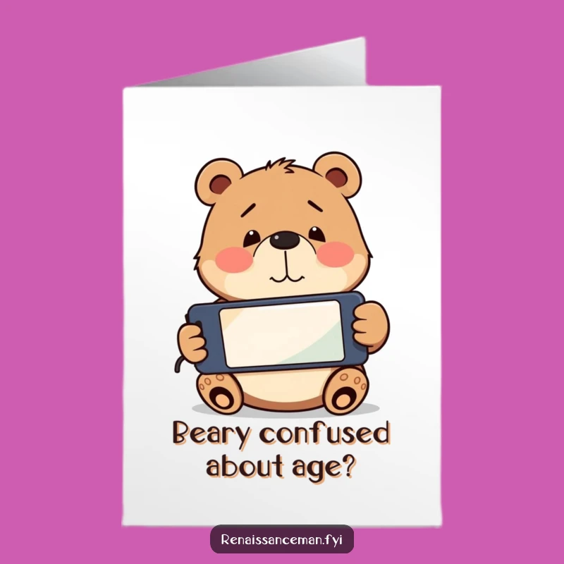 Free Printable Funny Bear Birthday Card: Confused Techie, Downloadable Gift for Goofballs