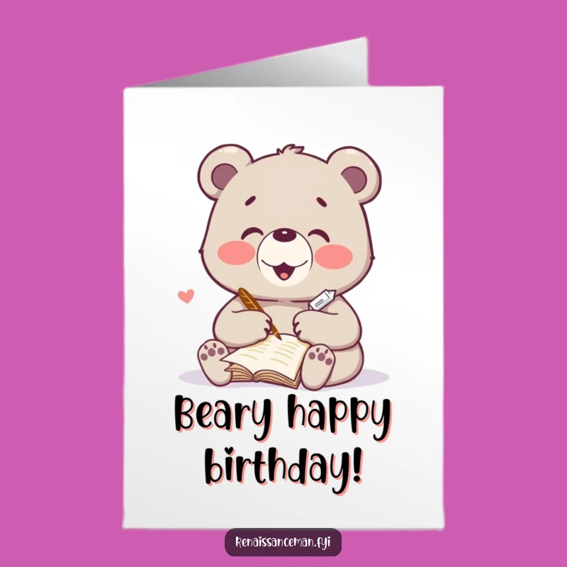 Free Printable Bear Birthday Card: Heartfelt Poem, Funny Downloadable Gift for Writers
