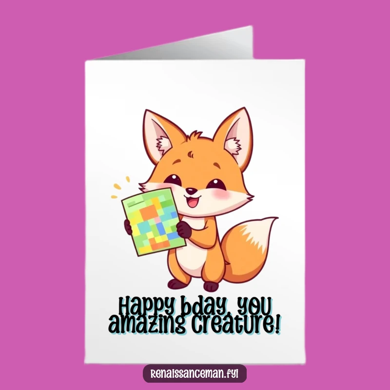 Free Printable Birthday Card: Enthusiastic Fox Sample - Instant Download Cheer