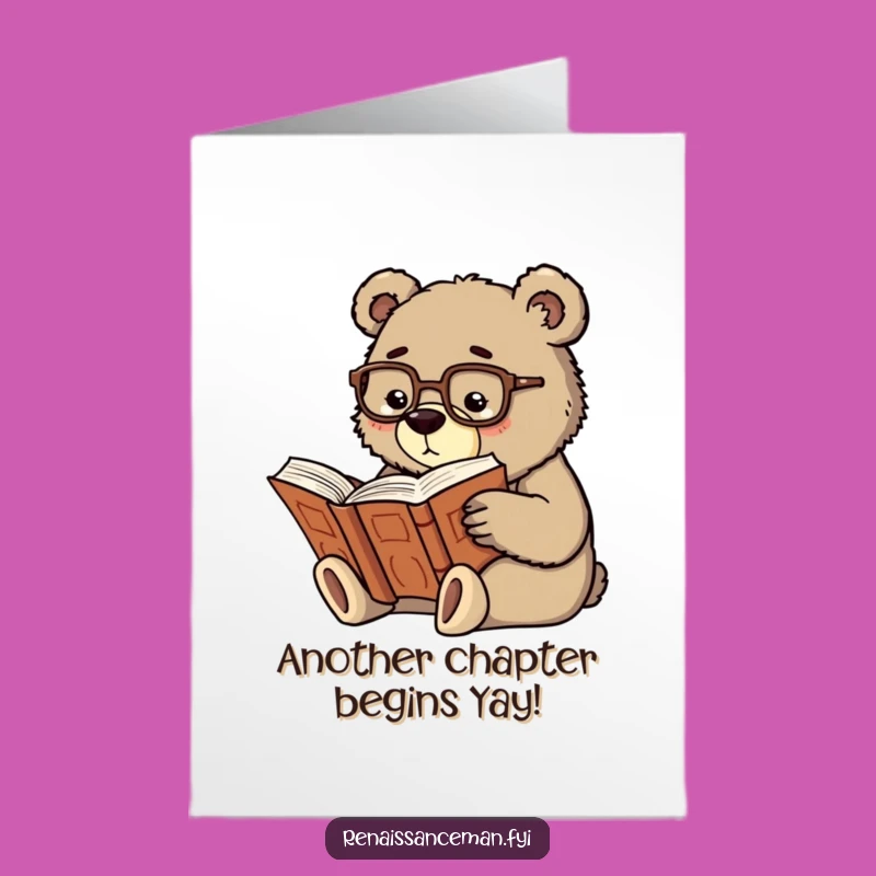 Free Printable Birthday Card: Scholarly Bear Reading Funny Digital Gift
