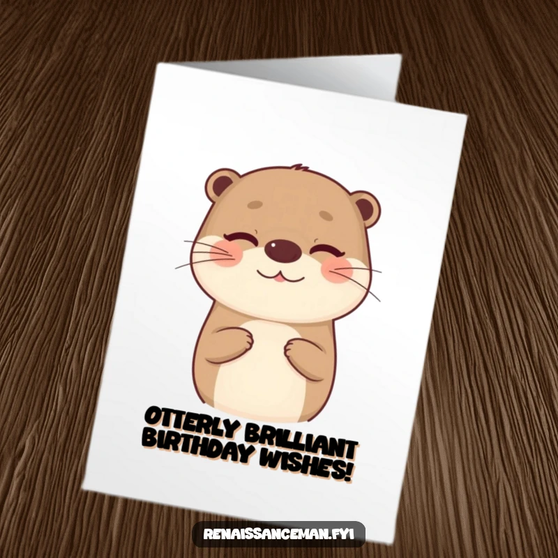 Funny Free Printable Birthday Card: A beaming otter offers a tiny, insincere compliment with a playful wink, adding humor to birthday wishes.