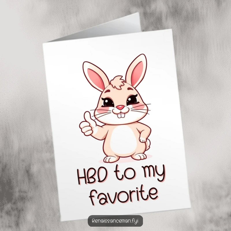 Funny Free Printable Birthday Card featuring a bunny giving a sarcastic thumbs up with a forced grin.