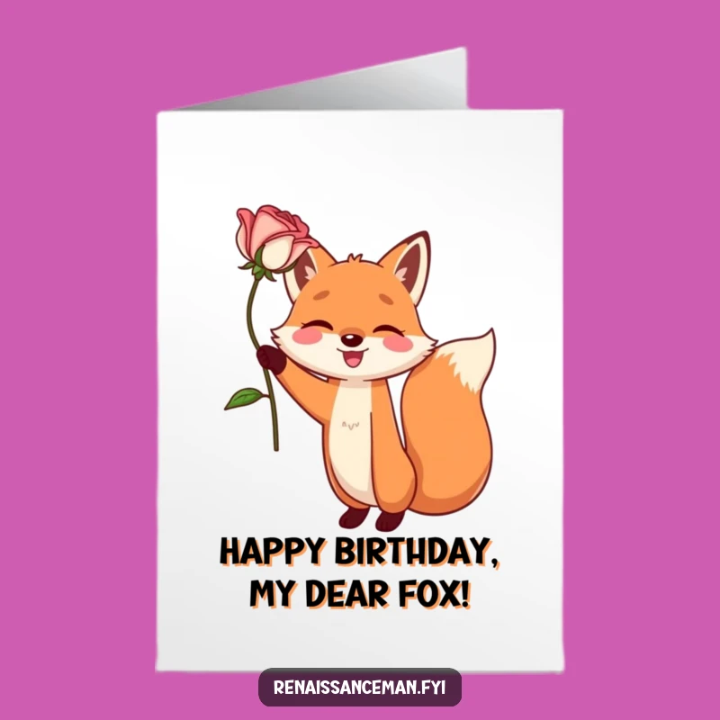 Free Printable Fox Birthday Card: Romantic Rose, Funny Downloadable Gift for Her