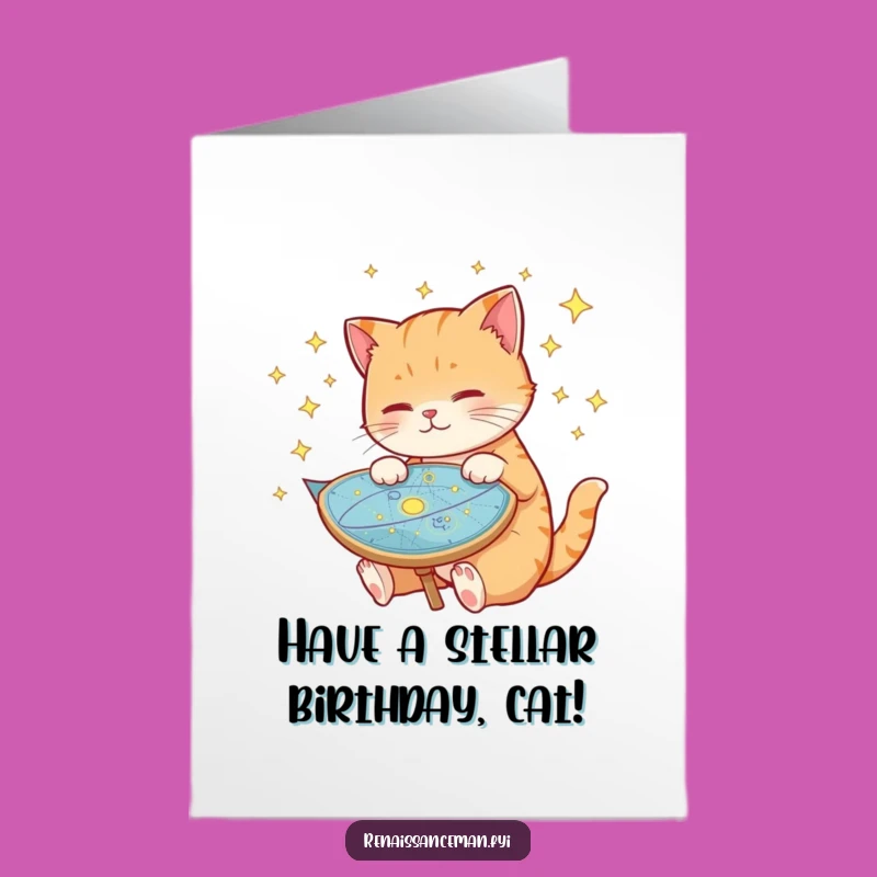 Free Printable Cat Birthday Card: Funny Astronomer Cat Downloadable Gift