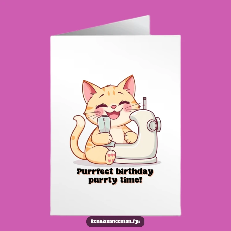 Free Printable Cat Birthday Card: Purrfectly Sewn Fun Gift