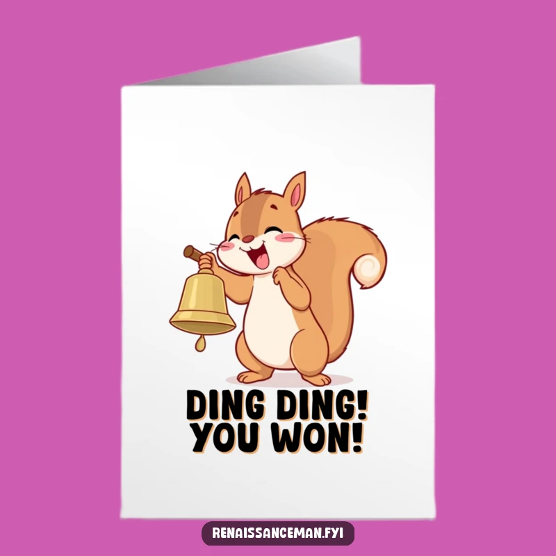 Free Printable Congrats Card: Cheerful Squirrel Bell Ringer - Quick Download Celebration