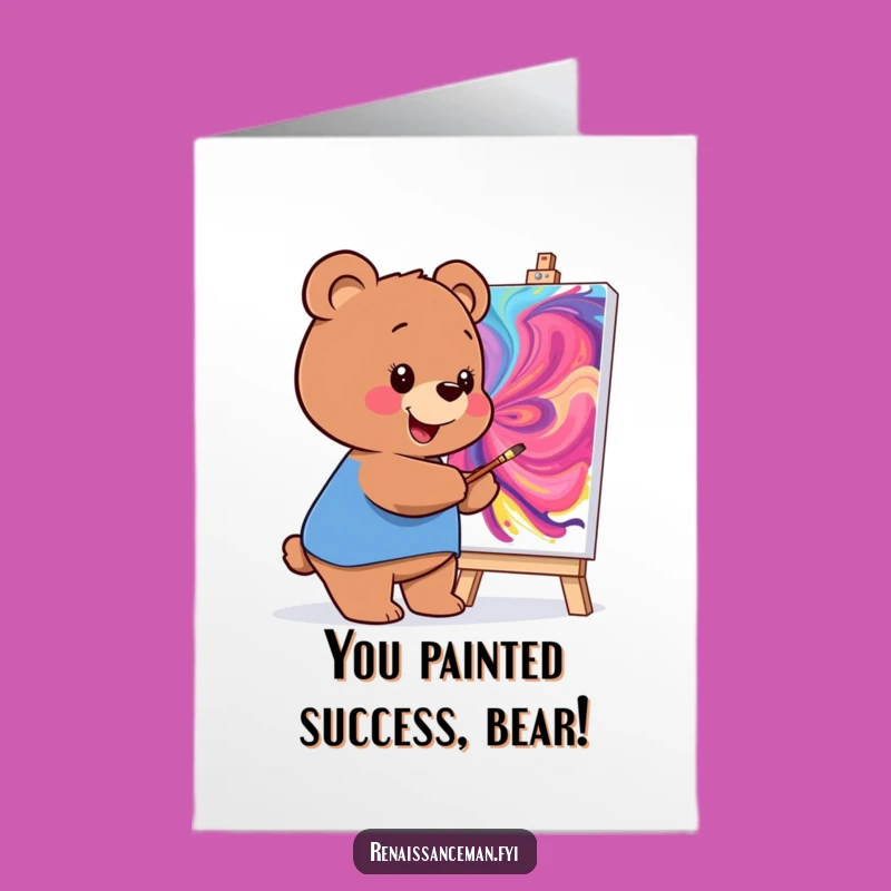 Free Printable Congrats Card: Bear Painter's Masterpiece for Your Amazing Achievement
