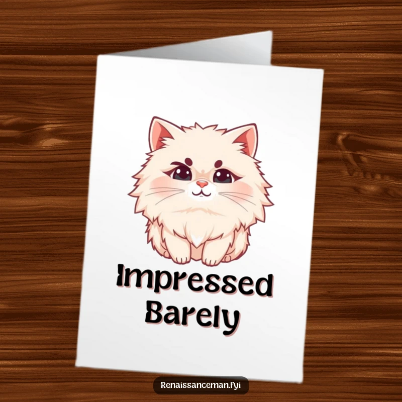 Funny Free Printable Congrats Card: Fluffy cat with a raised eyebrow and smirk, smugly acknowledging success.