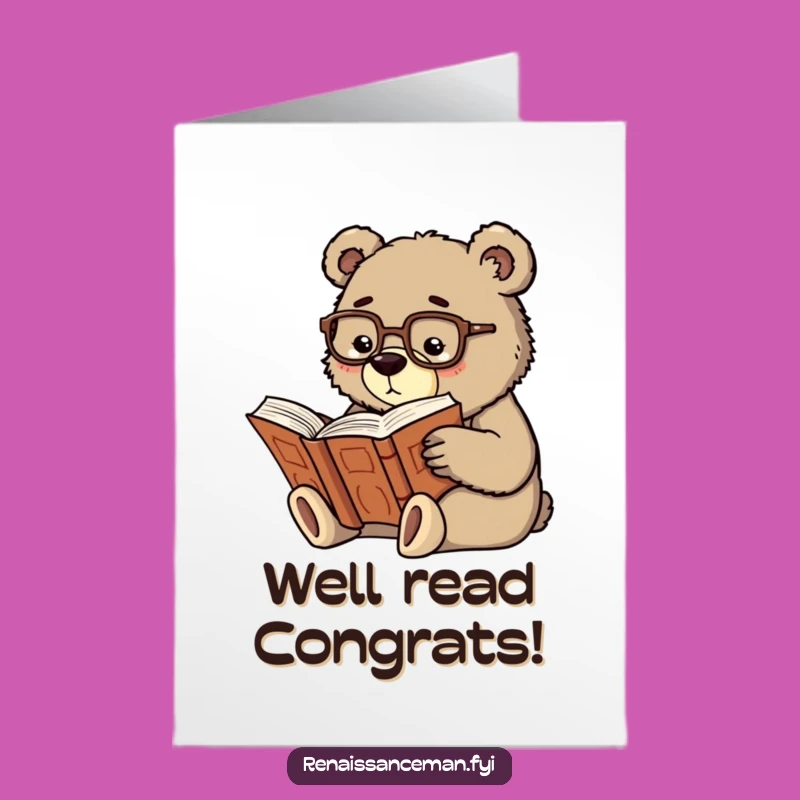 Free Printable Congrats Card: Scholarly Bear Achievement Humorous Digital Gift