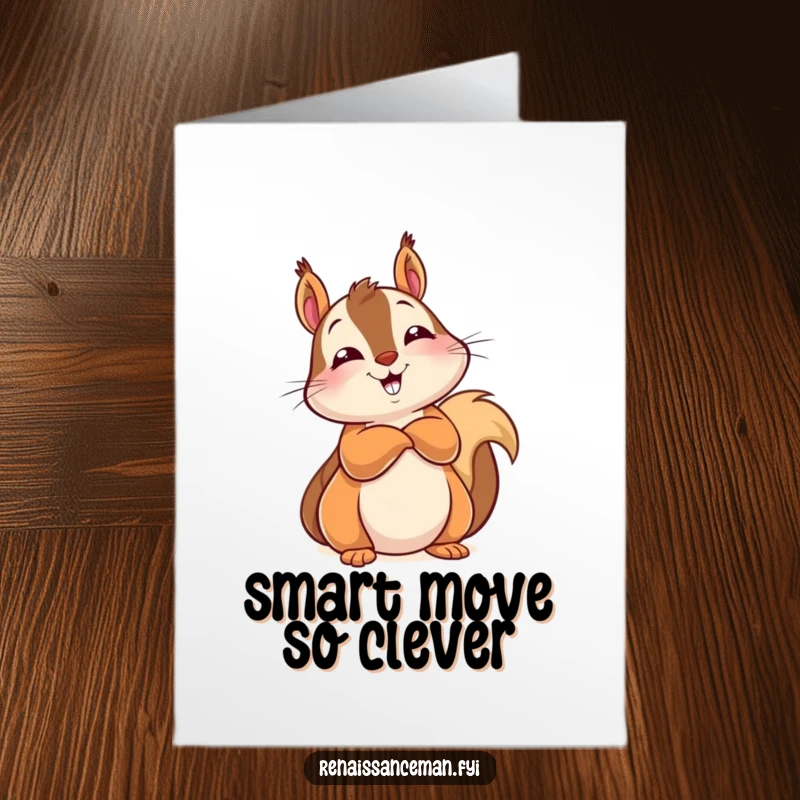Funny Free Printable Congratulations Card of a squirrel leaning back with arms crossed and a knowing look.