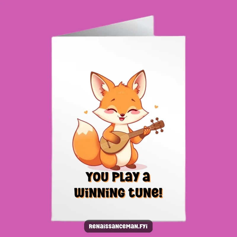 Free Printable Congrats Card: Cheerful Fox Musician for Your Celebratory Tune