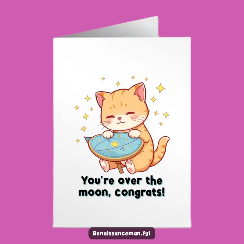 Free Printable Cat Congrats Card: Funny Star Gazing Feline Downloadable