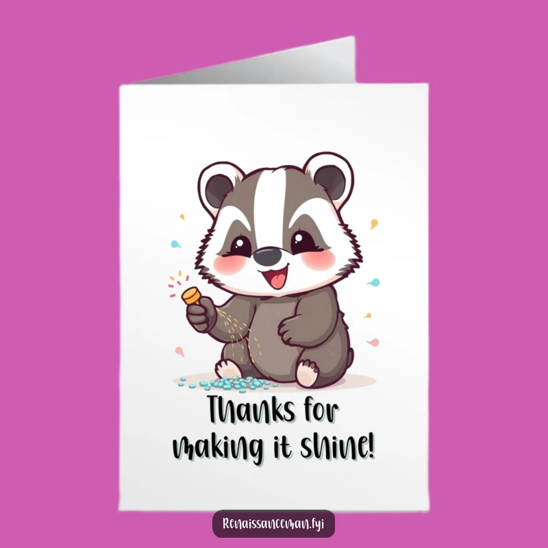 Free Printable Badger Thank You Card: Sparkly Glitter Design Downloadable Gift