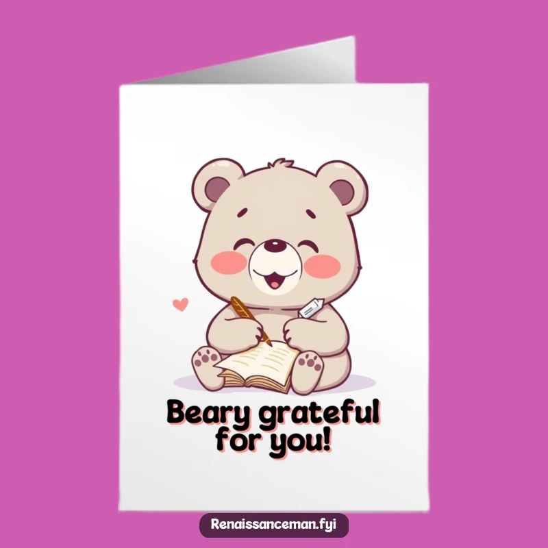 Free Printable Bear Thank You Card: Heartfelt Poem, Funny Downloadable Gift