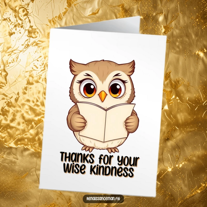 Funny Free Printable Thank You Card: A curious owl excitedly reading a love letter, perfect for expressing heartfelt thanks.