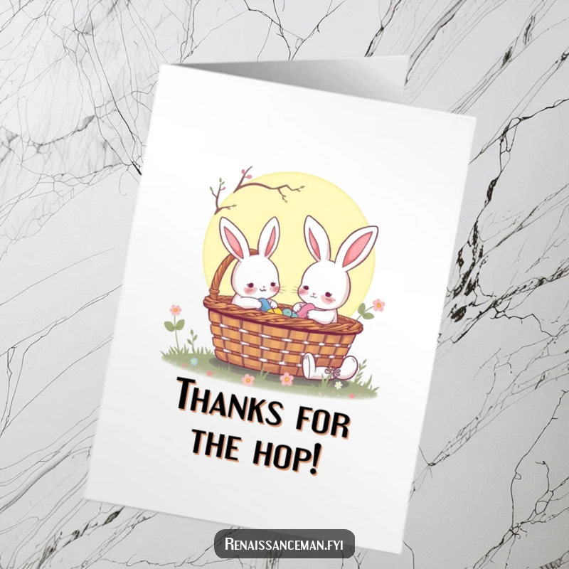 Funny Free Printable Thank You Card with a rabbit sharing a picnic, expressing gratitude with a warm scene.