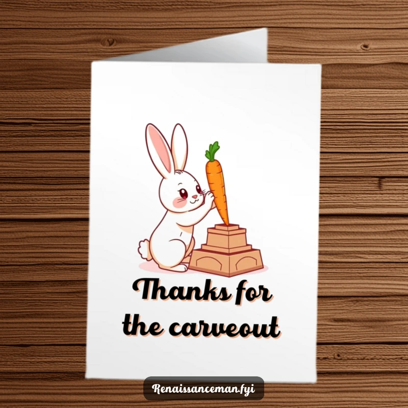 Funny Free Printable Thank You Card: Clever rabbit sculpting a majestic statue from a carrot to say thanks.