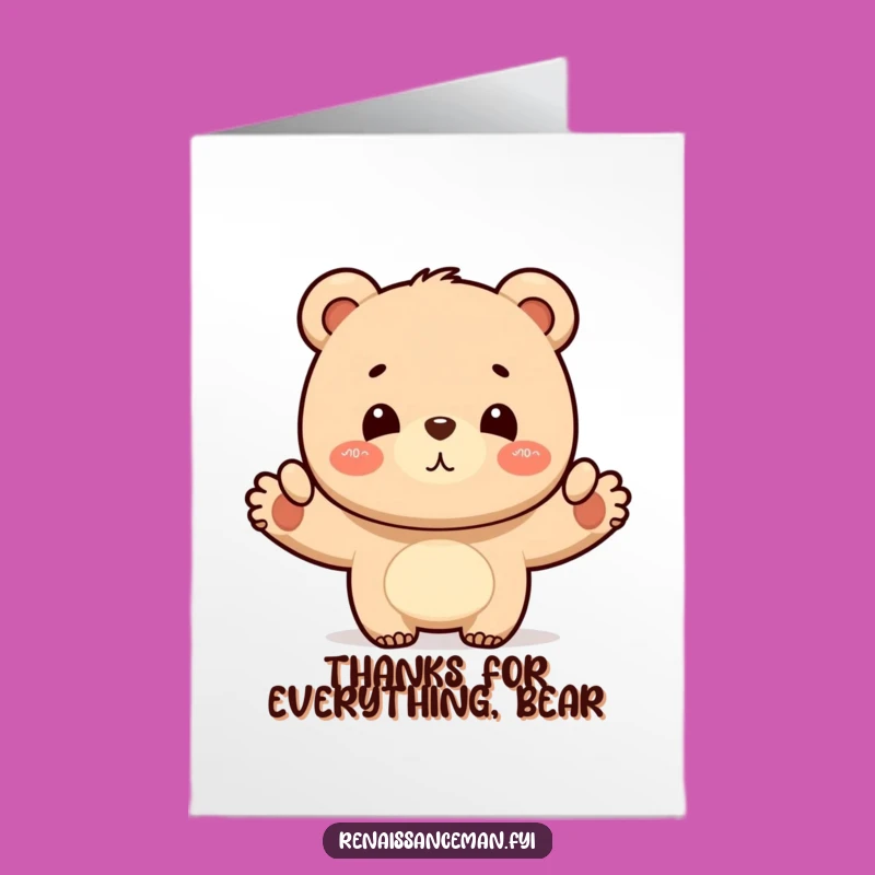 Free Printable Bear Thank You Card: Proud Layout Design Downloadable Gift