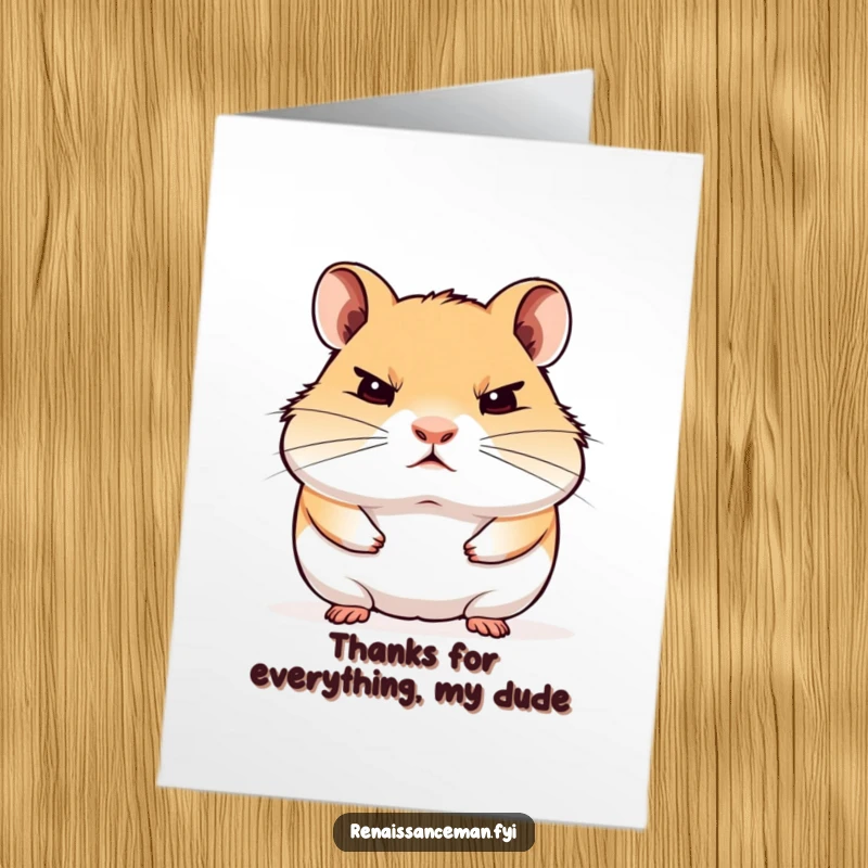 Funny Free Printable Thank You Card: A proud hamster stares blankly ahead with a hint of disdain, adding a humorous twist to thanks.