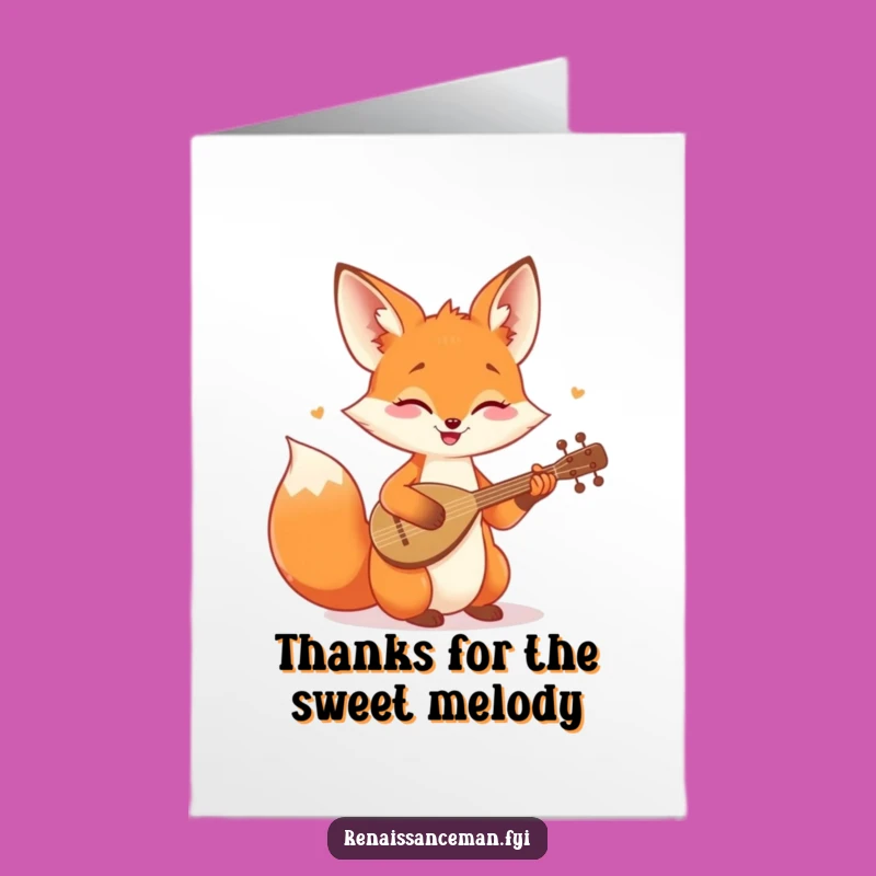 Free Printable Thank You Card: Fox Lute Player's Melody for Your Kindness