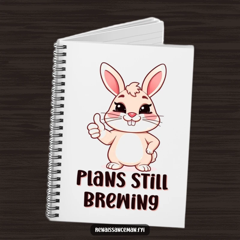 Funny notebook featuring a cheerful bunny giving a sarcastic thumbs up and a forced grin, great for note-taking.