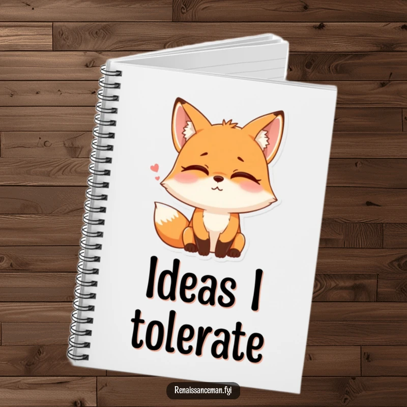 Funny notebook with a playful fox rolling its eyes, sighing, and smiling, ideal for jotting down witty notes.