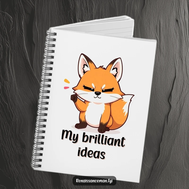Funny notebook with a smug fox making a dramatic point with a condescending head tilt, perfect for journaling eloquent thoughts.