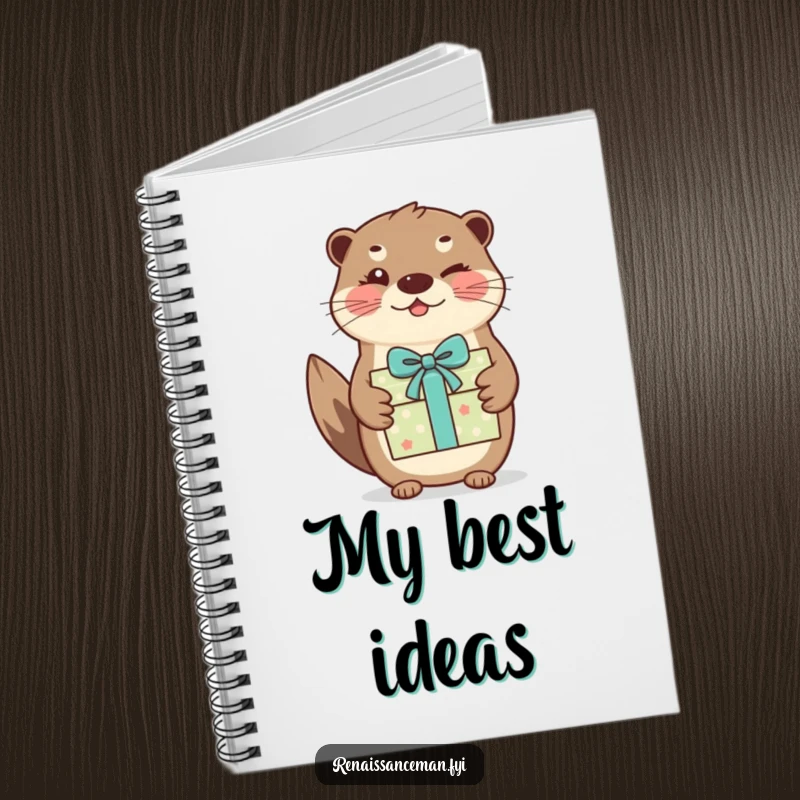 Funny otter gift notebook. A beaming otter winks as it presents a beautifully wrapped gift, inspiring creativity.
