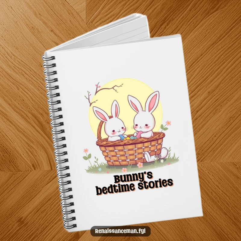 Funny rabbit sharing a moonlit picnic basket, a beautiful notebook for capturing thoughts and inspiration with a touch of magic.