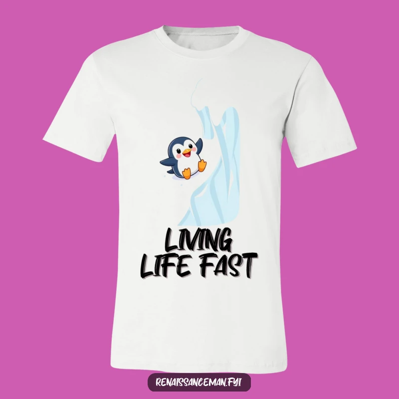 Funny Adventurous Penguin Sliding T-Shirt - Cool Funny Gift
