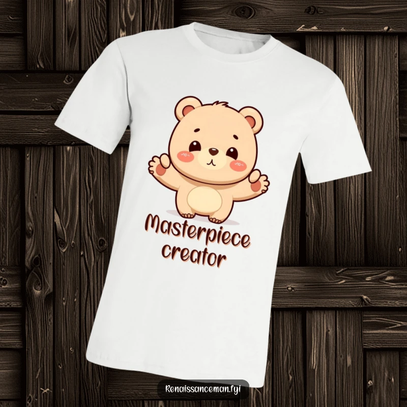 Funny bear layout t-shirt, depicting a proud bear nodding with satisfaction at a completed design, ideal for showcasing organizational skills and as a great gift.