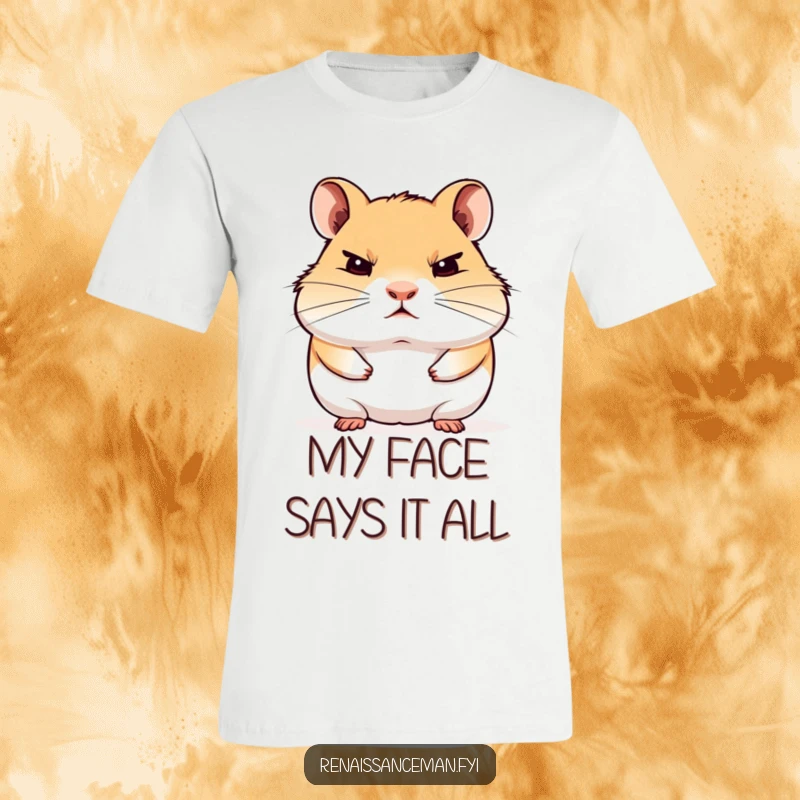 Funny t-shirt with a proud hamster staring blankly with disdain, ideal for expressing apathy and judgmental humor.