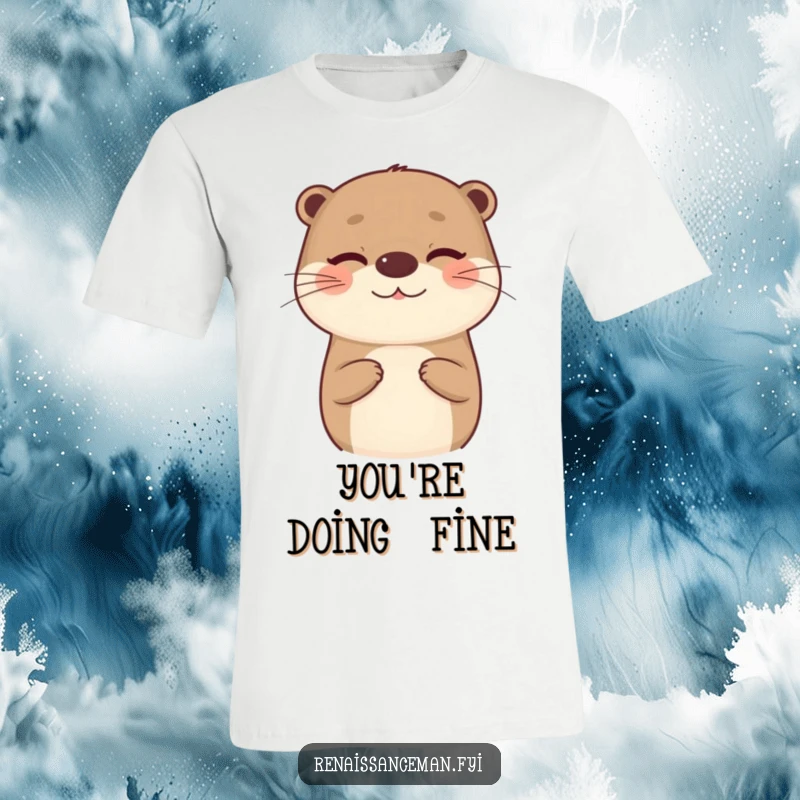 Funny t-shirt with a beaming otter offering an insincere compliment and a wink, perfect for playful sarcasm and gifting.