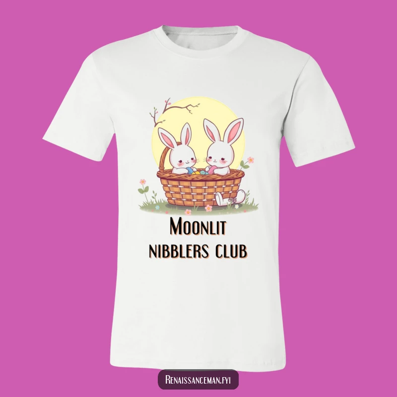 Funny Rabbit Moonlit Picnic T-Shirt: Wearable Nighttime Adventure for You