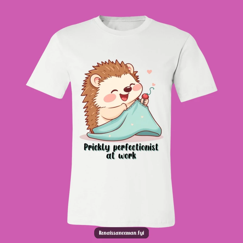 Funny Hedgehog Sewing T-Shirt: Joyful Pinning Action, Perfect Tee for Makers
