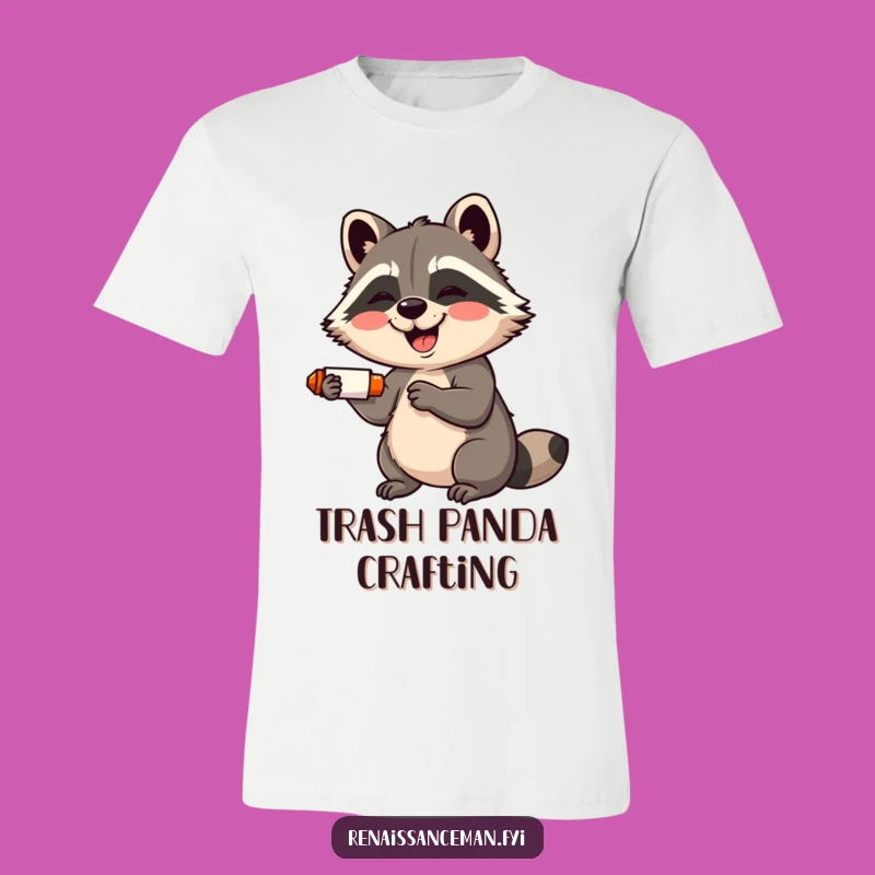 Funny Raccoon Crafter T-Shirt: Giggling Raccoon with Glue Stick, Hilarious Gift