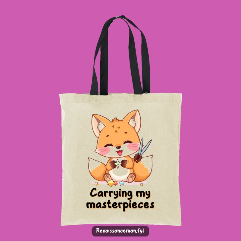 Funny Fox Crafting Tote Bag: Delighted Fox Cutting Shiny Embellishments, Handy Gift